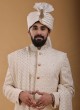 Cream Lucknowi Art Silk Groom Wear Sherwani